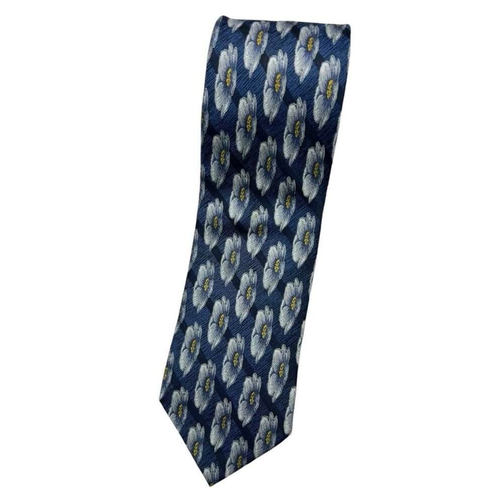 ERMENEGILDO ZEGNA Men's 100% Silk Necktie LUXURY Tie Blue Floral W:3.8" EUC